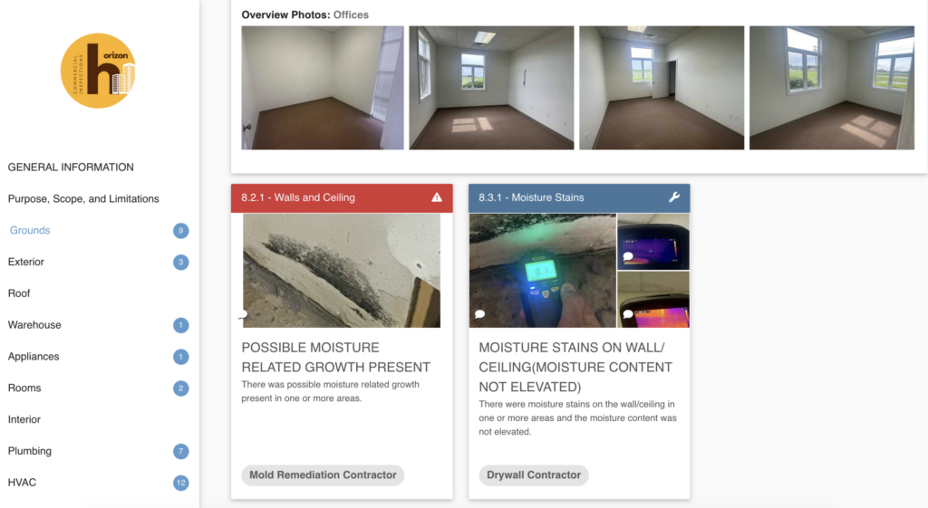 Web-based commercial property inspection report